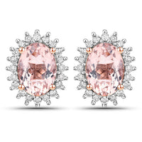 1.61 Carat Genuine Morganite and White Diamond 14K Rose Gold Earrings