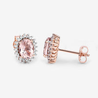 1.61 Carat Genuine Morganite and White Diamond 14K Rose Gold Earrings