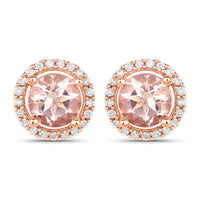 0.93 Carat Genuine Morganite and White Diamond 14K Rose Gold Earrings