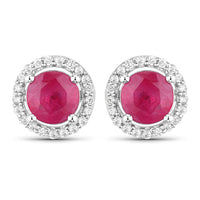 1.22 Carat Genuine Ruby and White Diamond 14K White Gold Earrings