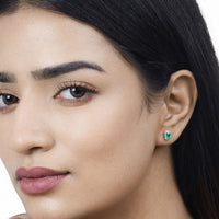 0.91 Carat Genuine Zambian Emerald and White Diamond 14K White Gold Earrings
