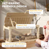 Hamster Cage with Easy View Acrylic Panels, Air Vents & Openable Roof, for Gerbil, Guinea Pig, 39" x 20" x 18.5", Oak