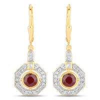 1.78 Carat Genuine Ruby and White Zircon .925 Sterling Silver Earrings