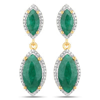 4.21 Carat Dyed Emerald and White Diamond .925 Sterling Silver Earrings