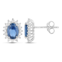 2.22 Carat Genuine Blue Sapphire and White Diamond 14K White Gold Earrings