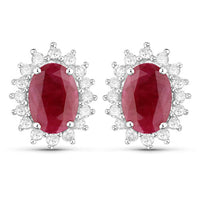 2.02 Carat Genuine Ruby and White Diamond 14K White Gold Earrings