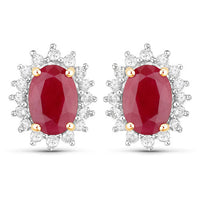 2.02 Carat Genuine Ruby and White Diamond 14K Yellow Gold Earrings