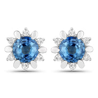 1.87 Carat Genuine Blue Sapphire and White Diamond 14K White Gold Earrings