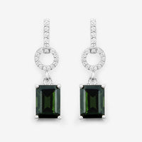 2.28 Carat Genuine Green Tourmaline and White Diamond 14K White Gold Earrings