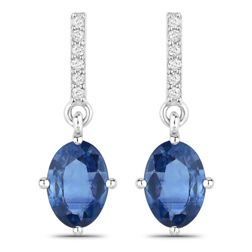 1.95 Carat Genuine Blue Sapphire and White Diamond 14K White Gold Earrings