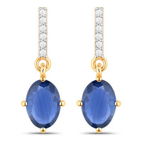 1.95 Carat Genuine Blue Sapphire and White Diamond 14K Yellow Gold Earrings