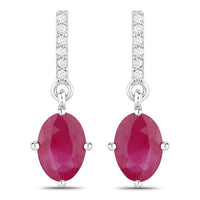 1.75 Carat Genuine Ruby and White Diamond 10K White Gold Earrings