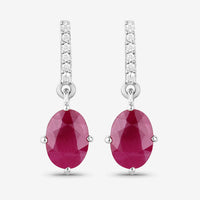 1.75 Carat Genuine Ruby and White Diamond 10K White Gold Earrings