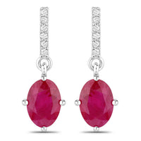 1.75 Carat Genuine Ruby and White Diamond 14K White Gold Earrings