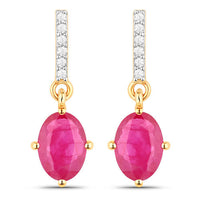 1.75 Carat Genuine Ruby and White Diamond 14K Yellow Gold Earrings