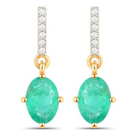 1.49 Carat Genuine Zambian Emerald and White Diamond 10K Yellow Gold Earrings