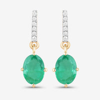 1.49 Carat Genuine Zambian Emerald and White Diamond 10K Yellow Gold Earrings
