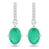 1.49 Carat Genuine Zambian Emerald and White Diamond 14K White Gold Earrings