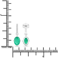 1.49 Carat Genuine Zambian Emerald and White Diamond 14K White Gold Earrings
