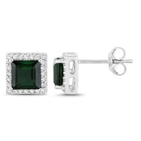 1.55 Carat Genuine Green Tourmaline and White Diamond 14K White Gold Earrings