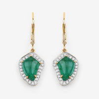 6.40 Carat Genuine Colombian Emerald and White Diamond 14K Yellow Gold Earrings