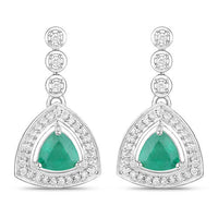 1.39 Carat Genuine Zambian Emerald and White Diamond 14K White Gold Earrings