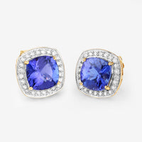 5.98 Carat Genuine Tanzanite and White Diamond 14K Yellow Gold Earrings
