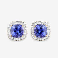 5.98 Carat Genuine Tanzanite and White Diamond 14K Yellow Gold Earrings