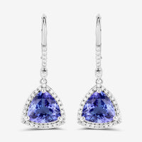 4.61 Carat Genuine Tanzanite and White Diamond 14K White Gold Earrings