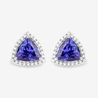 4.62 Carat Genuine Tanzanite and White Diamond 14K White Gold Earrings