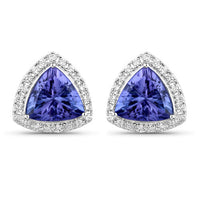 3.82 Carat Genuine Tanzanite and White Diamond 14K White Gold Earrings