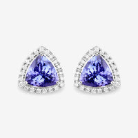 3.82 Carat Genuine Tanzanite and White Diamond 14K White Gold Earrings