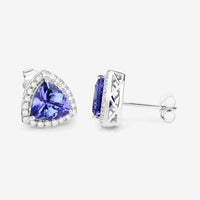 3.82 Carat Genuine Tanzanite and White Diamond 14K White Gold Earrings