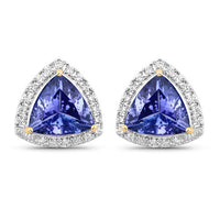 3.82 Carat Genuine Tanzanite and White Diamond 14K Yellow Gold Earrings