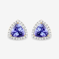 3.82 Carat Genuine Tanzanite and White Diamond 14K Yellow Gold Earrings