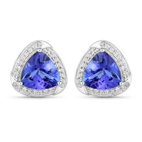 3.70 Carat Genuine Tanzanite and White Diamond 14K White Gold Earrings