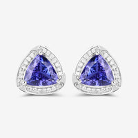 3.70 Carat Genuine Tanzanite and White Diamond 14K White Gold Earrings