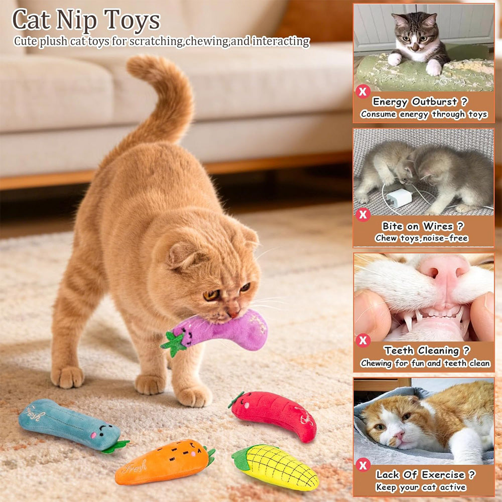 5 Pack Vegetable Catnip Plush Toys, Cute Kicker Chew Toys For Indoor Cats