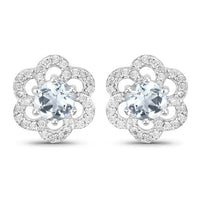 0.61 Carat Genuine Aquamarine and White Diamond 14K White Gold Earrings