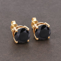 3.84 Carat Genuine Black Diamond 14K Yellow Gold Earrings