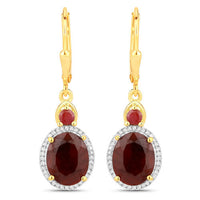 6.98 Carat Dyed Ruby and White Diamond .925 Sterling Silver Earrings