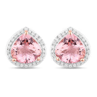 3.27 Carat Genuine Morganite and White Diamond 14K Rose Gold Earrings