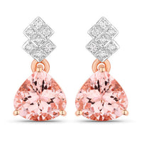 3.31 Carat Genuine Morganite and White Diamond 14K Rose Gold Earrings