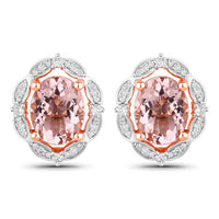 3.52 Carat Genuine Morganite and White Diamond 14K Rose Gold Earrings