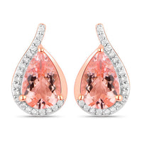 2.43 Carat Genuine Morganite and White Diamond 14K Rose Gold Earrings