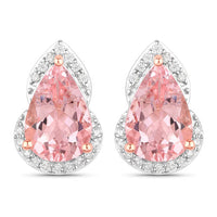 2.37 Carat Genuine Morganite and White Diamond 14K Rose Gold Earrings