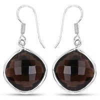 22.80 Carat Genuine Smoky Quartz .925 Sterling Silver Earrings