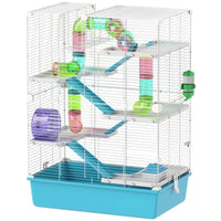 PawHut 6 Tier Hamster Cage With Tubes And Tunnels, Hut, Wheel, Food Dish, Water Bottle, Ramps, For Dwarf & Gerbil, Light
