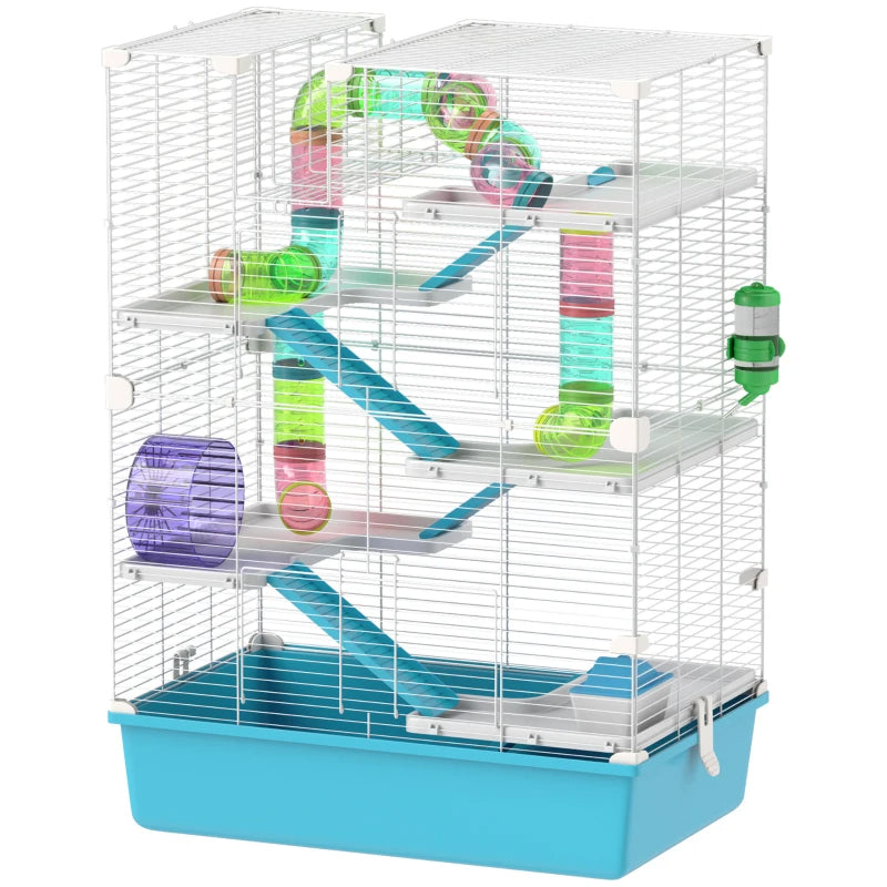 PawHut 6 Tier Hamster Cage With Tubes And Tunnels, Hut, Wheel, Food Dish, Water Bottle, Ramps, For Dwarf & Gerbil, Light