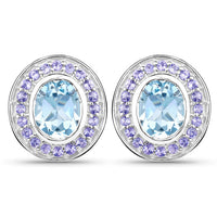 6.30 Carat Genuine Blue Topaz and Tanzanite .925 Sterling Silver Earrings